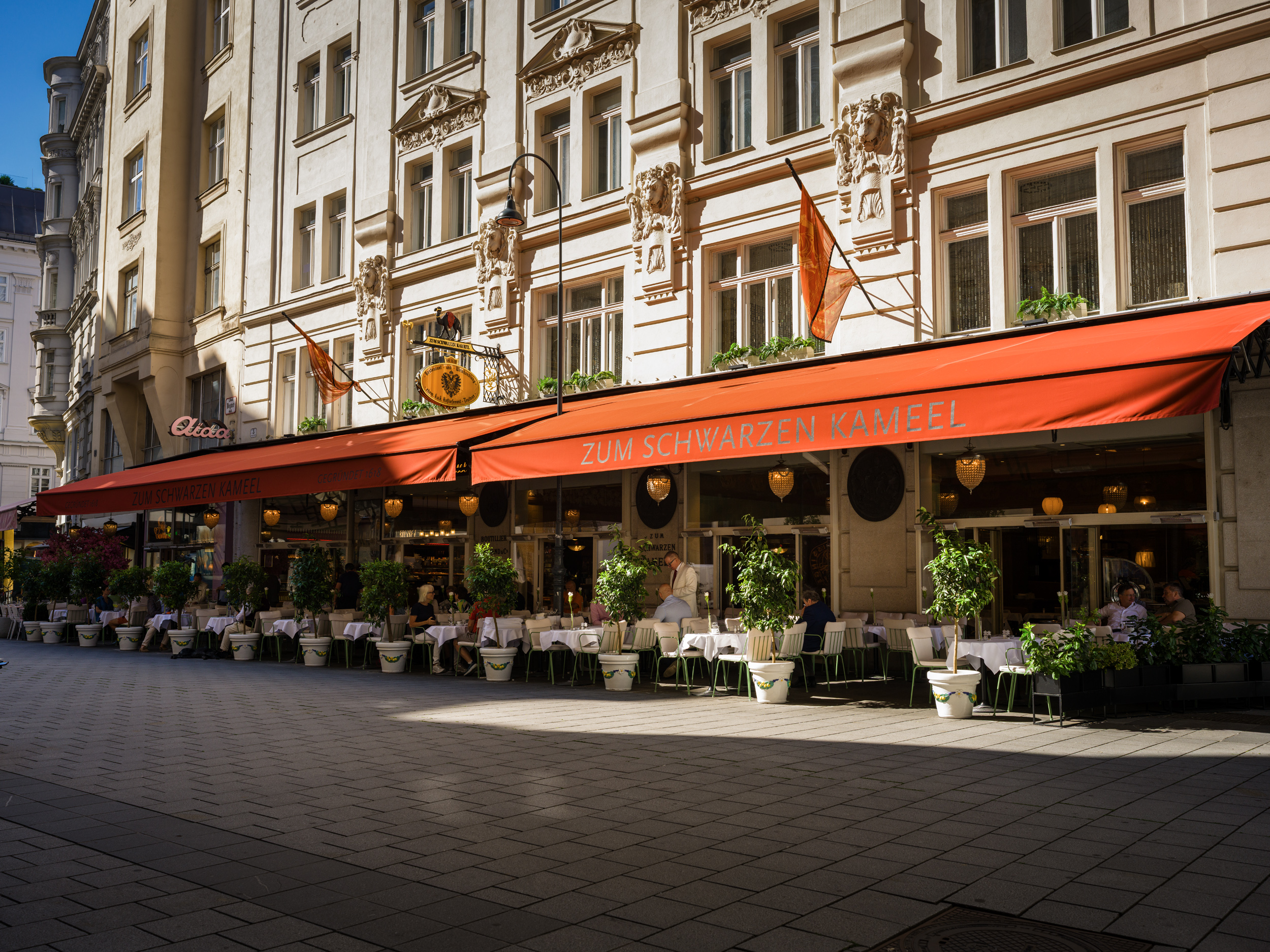 Restaurant Front with "Schanigarten" in Vienna, Bognergasse