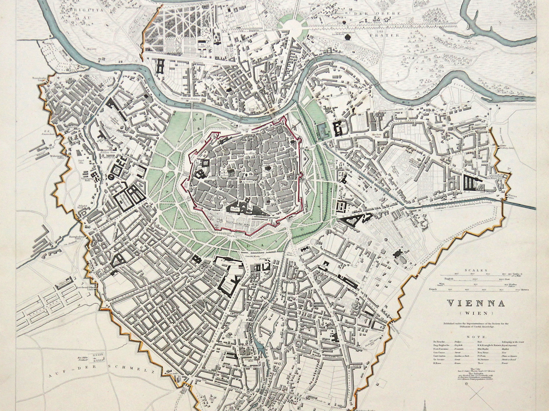 An old map of central Vienna.