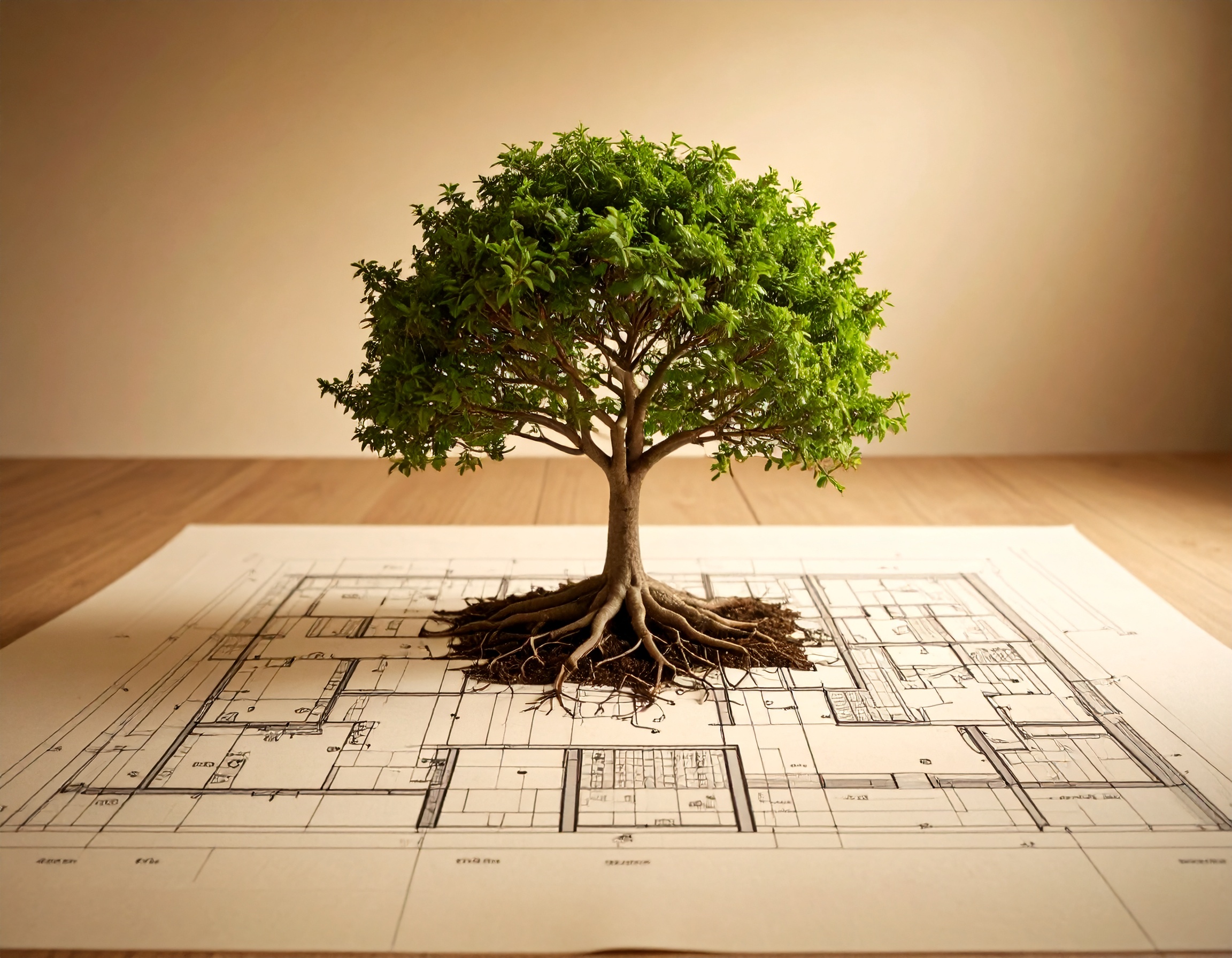 A tree growing from a floorplan.